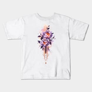 Blooming purple peonies watercolor tattoo Kids T-Shirt